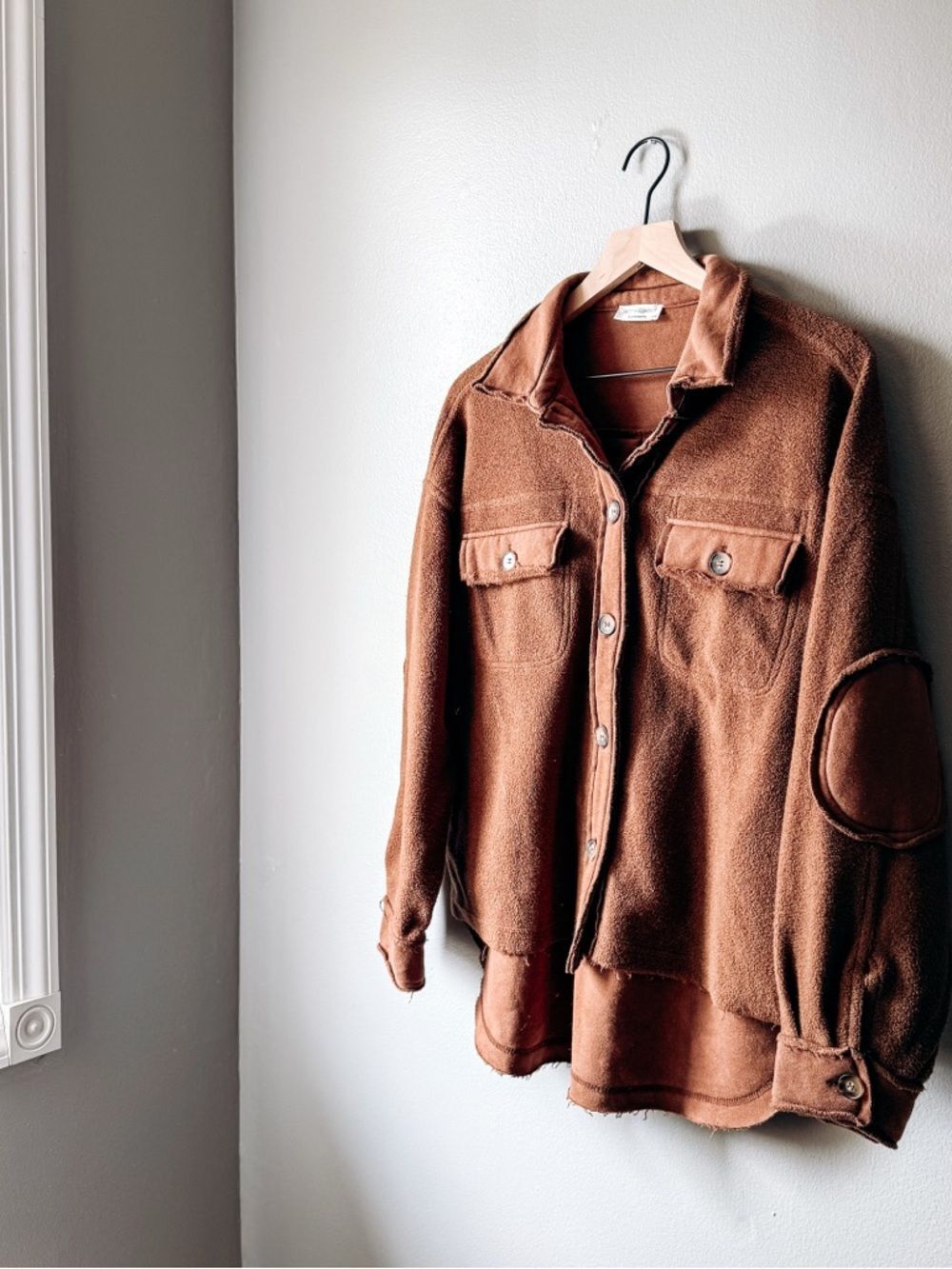 Shop Neighbor Button Front Shacket Brown Oversized Textured Jacket S/M